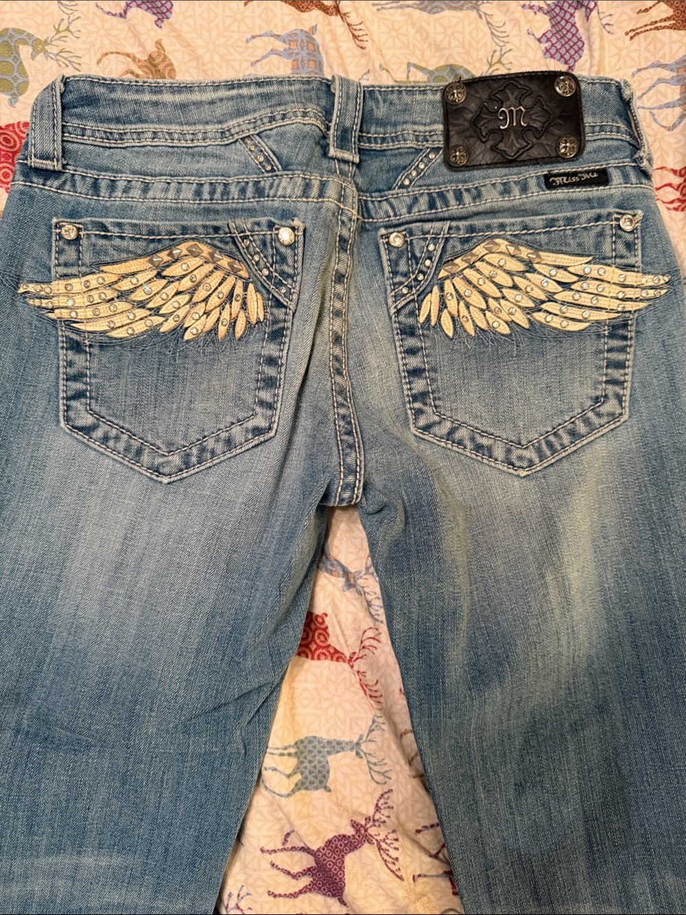 Miss Me Light Blue Jeans with Embellished Wing Back Pockets, 29